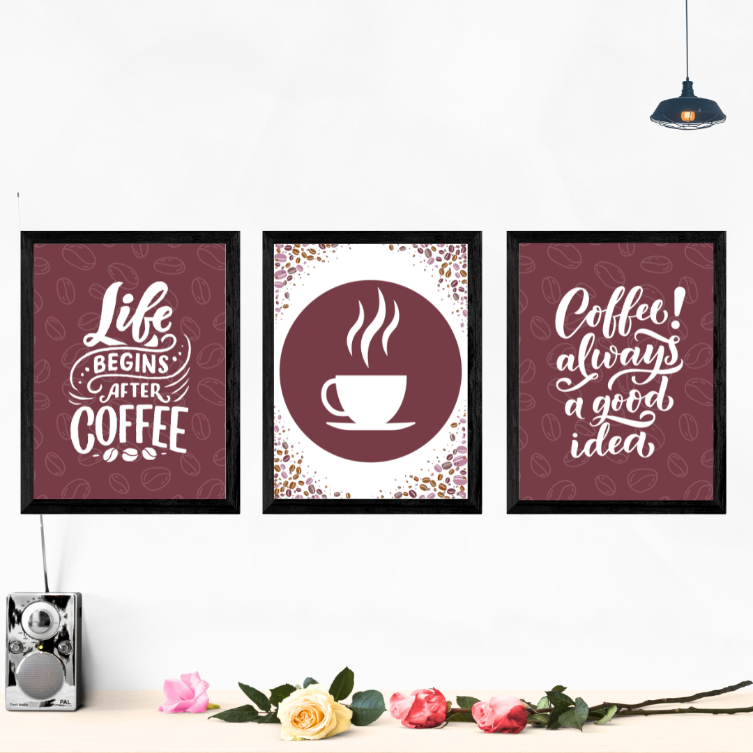 Life Begins After Coffee Set of 3 Wall Art Posters