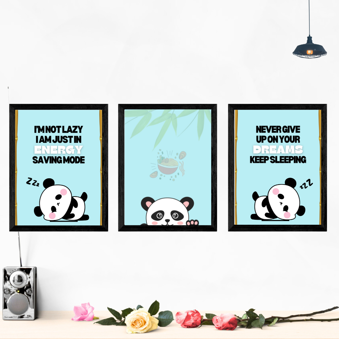 Cute Panda Set Of 3 Wall Art Posters