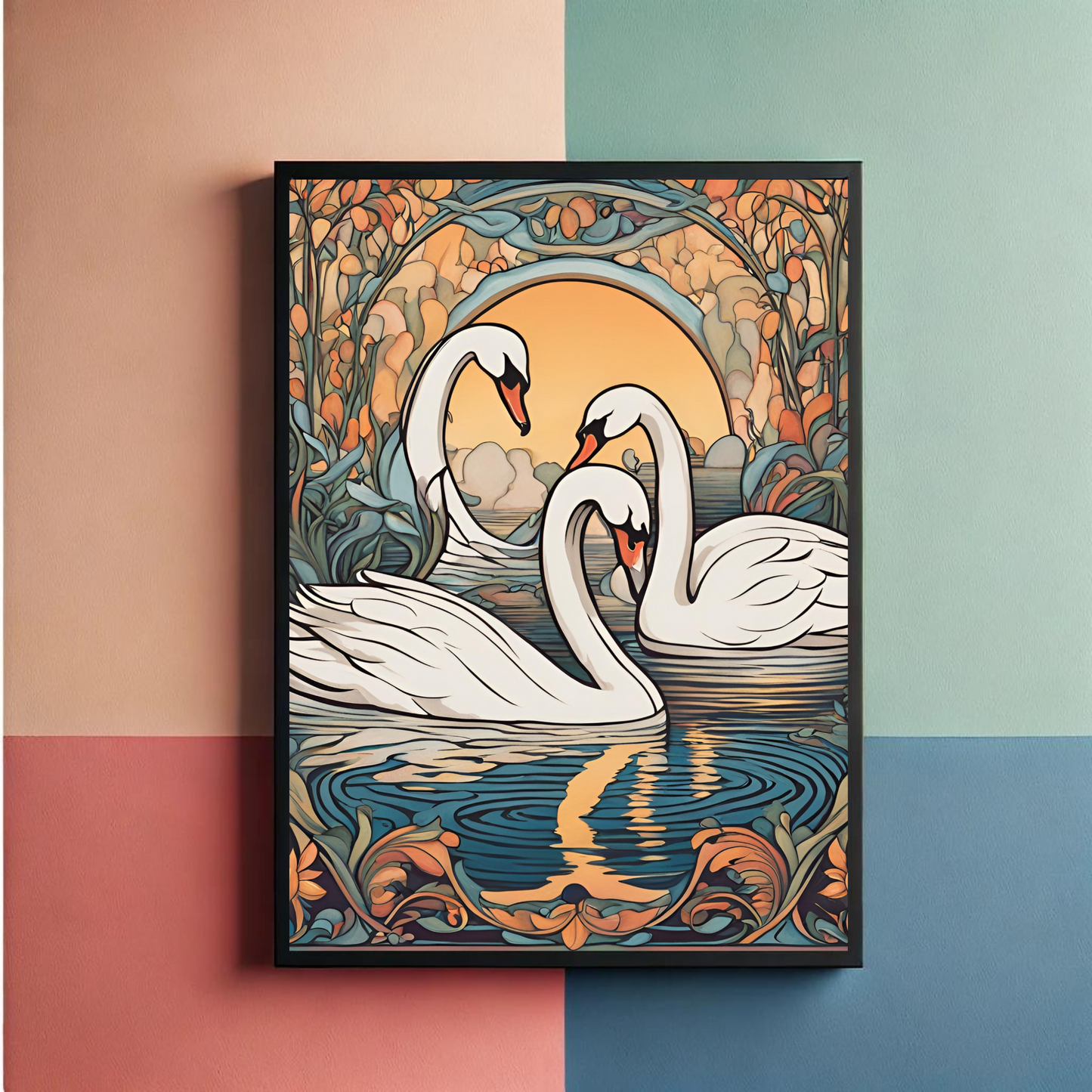 Swans Nouveau Wall Art Posters