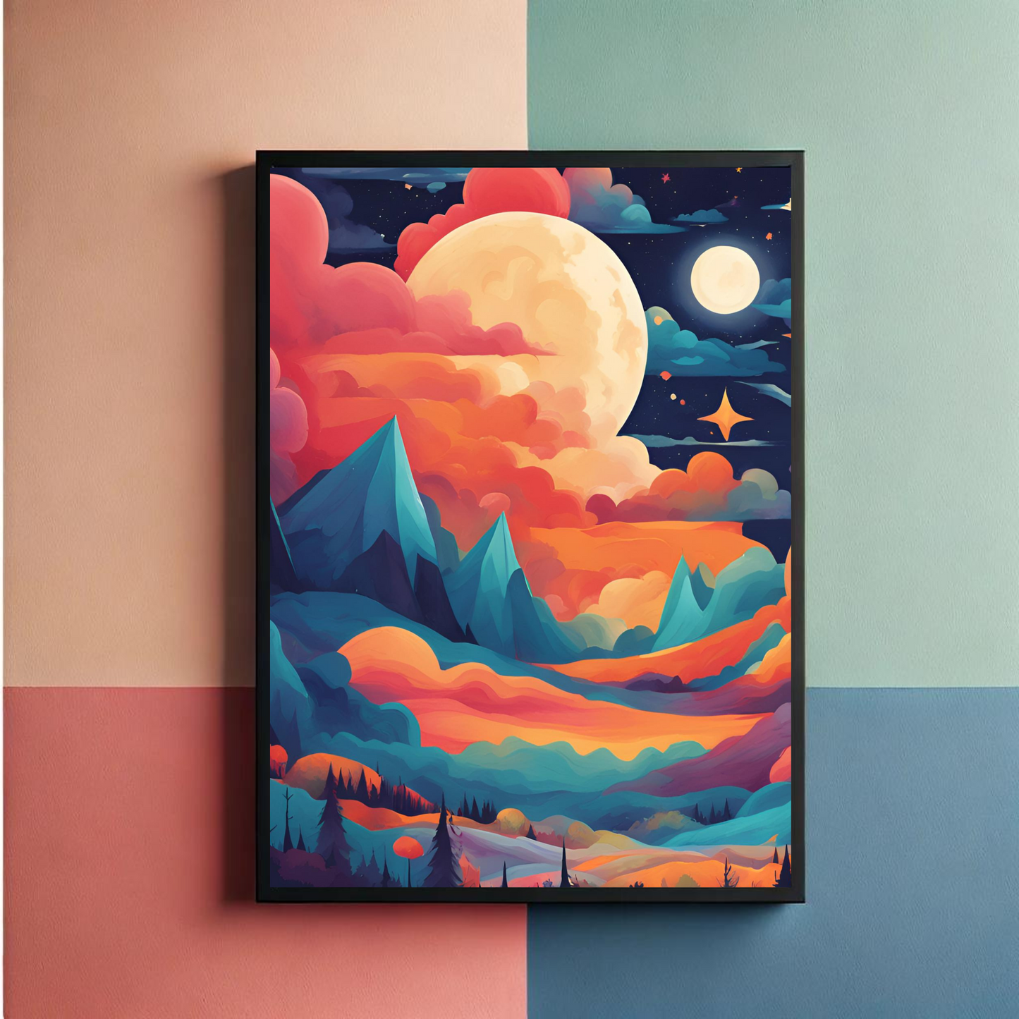 Day And Night Contemporary Wall Art Posters