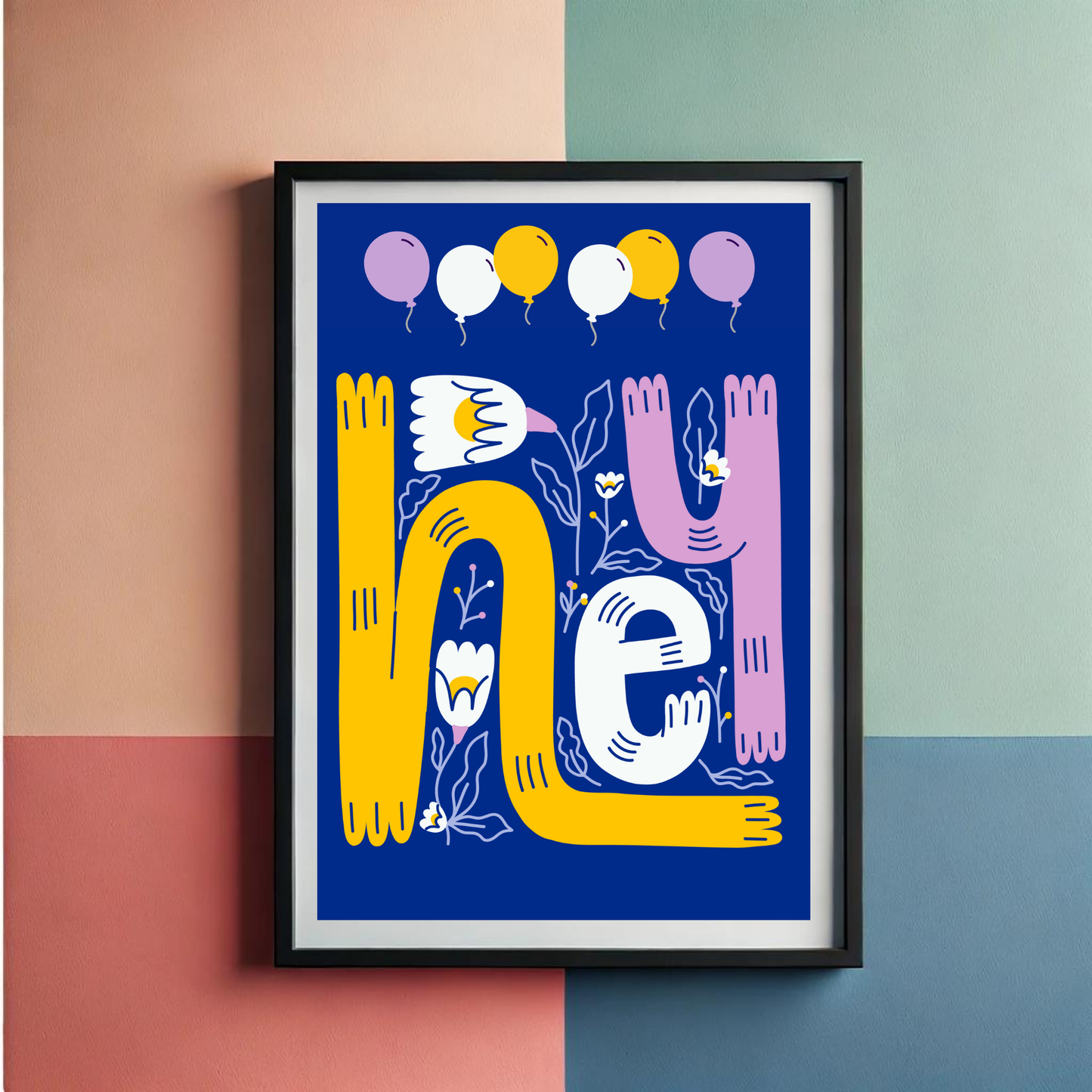 Hey Illustration Wall Art Poster
