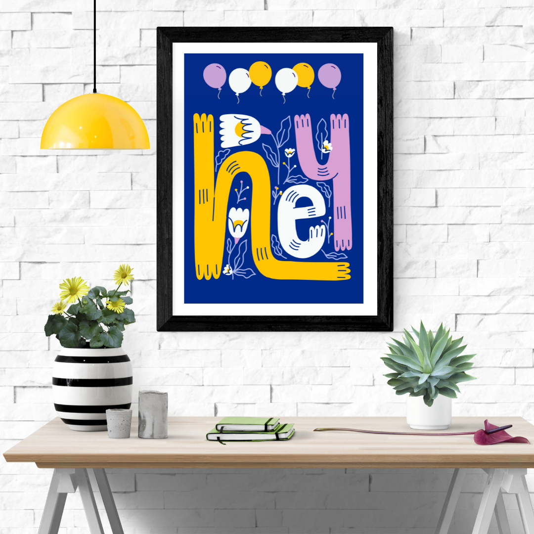 Hey Illustration Wall Art Poster