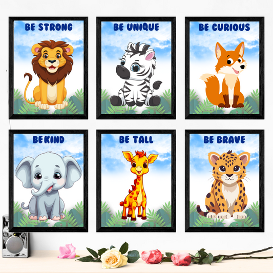 Safari Animals Nursery Set of 6 Wall Art Posters