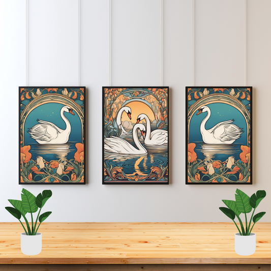 Swans Nouveau Wall Art Posters