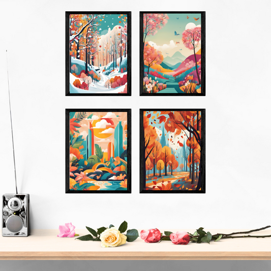 Four Seasons Contemporary Wall Art Posters