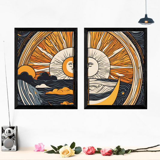 Sun And Moon Bohemian Wall Art Posters