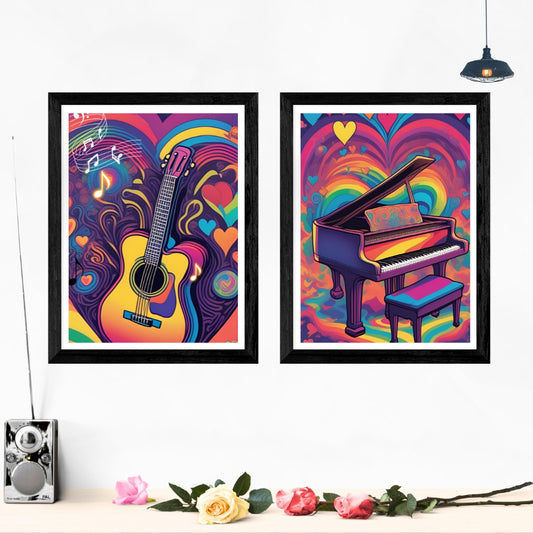 Love For Music Set Of 2 Wall Art Posters